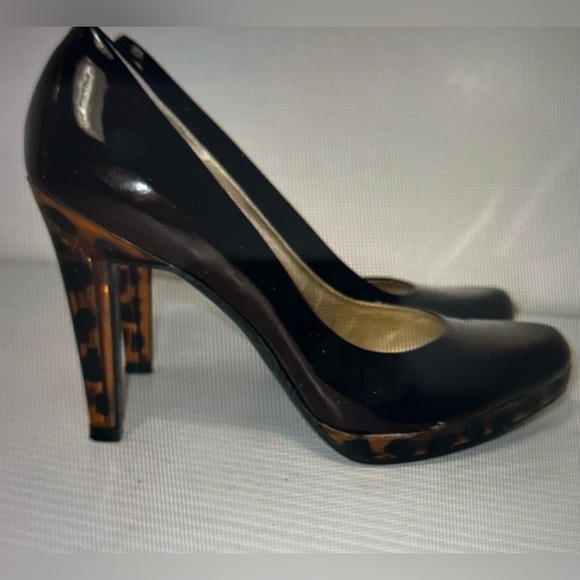 JESSICA SIMPSON "LADONNA"  Brown Patent Leather Tortoise Shell Heels Size 39/9 - Picture 1 of 9